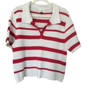 a new day Red White Striped Short Sleeve Sweater Top Casual Layer Sz L